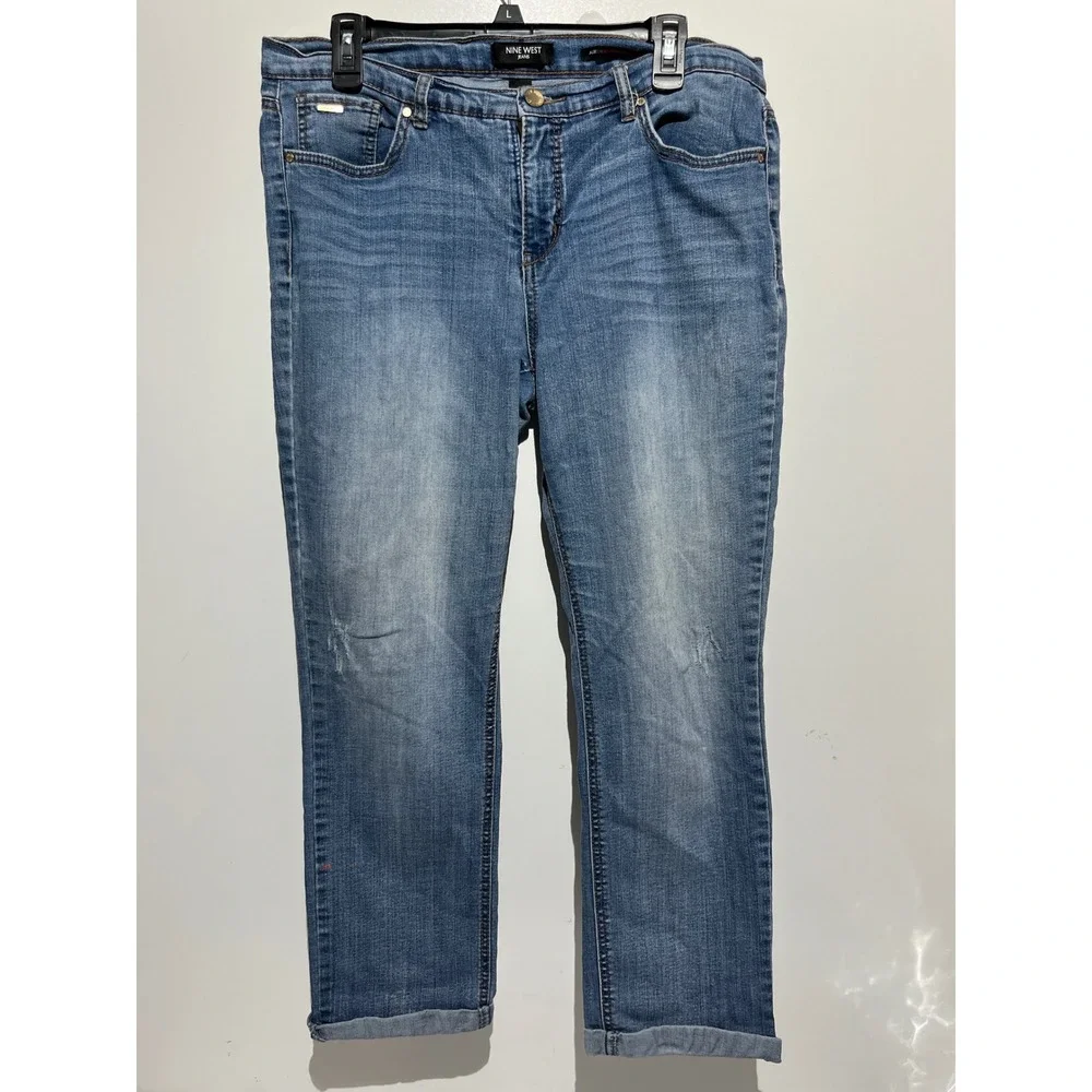 Nine West Jeans Alec Slim Boyfriend Ankle Medium Wash‎ Blue Denim Size 10